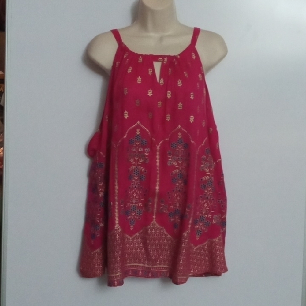 Lapogee Tunic Sleeveless Top Sz 2X Pink Gold Floral Print NWT